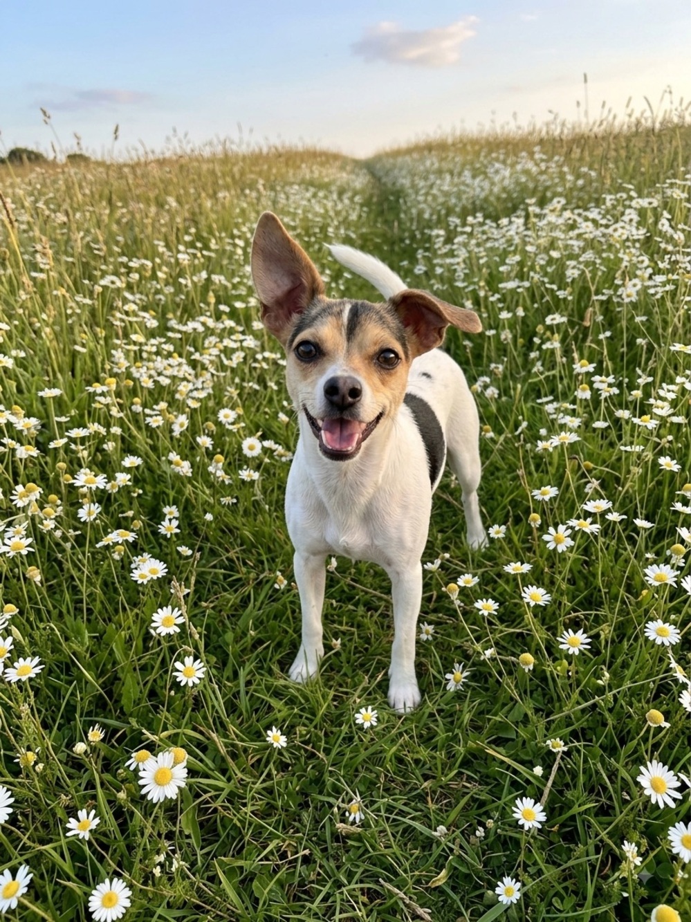 Smiling White & Black Dog Photo Art Print - Home Wall Photography